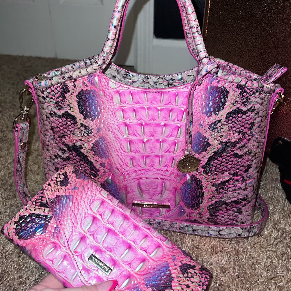 Brahmin pink cobra mini bag with wallet